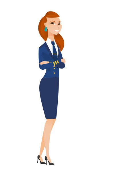 Caucasian stewardess standing with folded arms. - Vector, Imagen