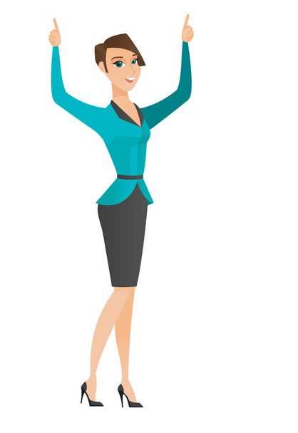 Business woman standing with raised arms up. - Вектор,изображение