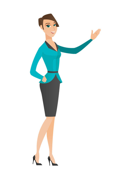 Caucasian business woman showing a direction. - Vector, Image