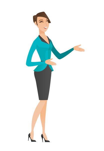 Young caucasian happy business woman gesturing. - Vector, Image