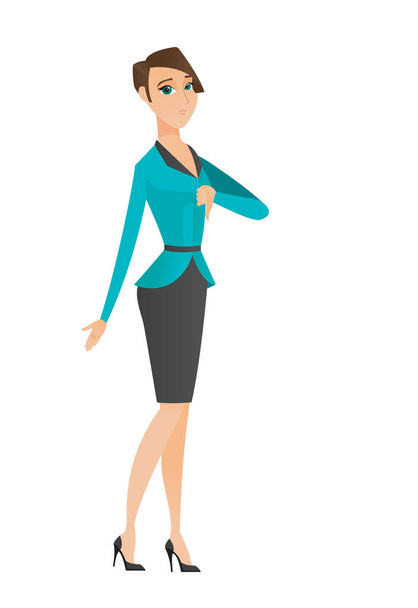 Disappointed business woman with thumb down. - Vector, imagen