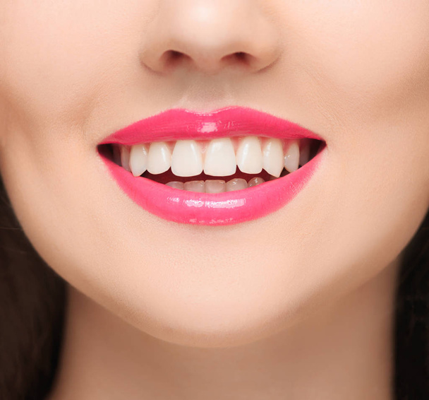 The sensual red lips, mouth open, white teeth. - Φωτογραφία, εικόνα