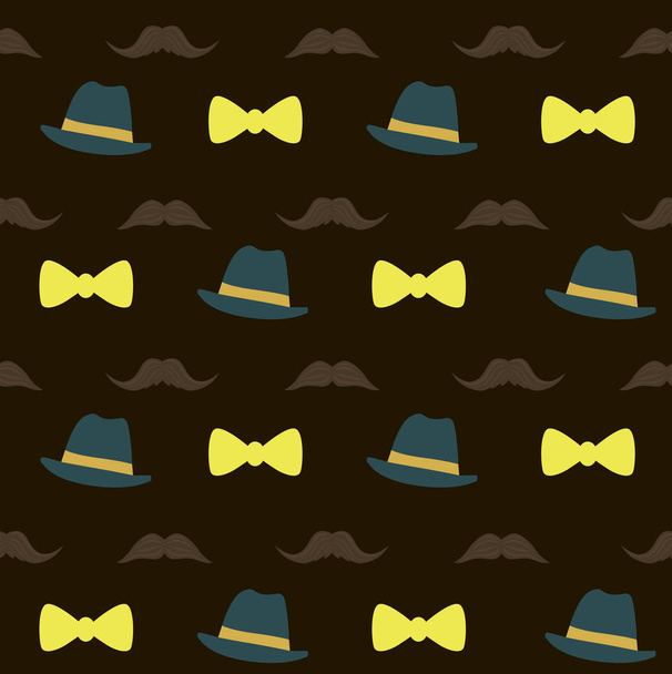 Bow, mustache and Hat seamless retro pattern - Вектор,изображение