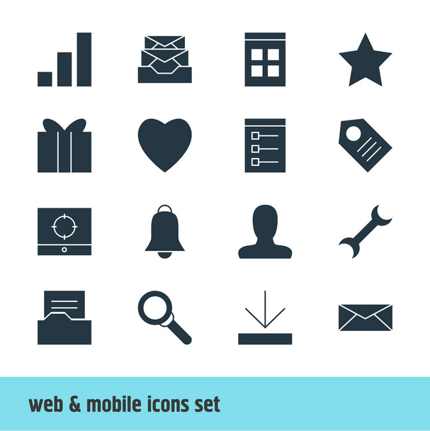 Vector Illustration Of 16 Web Icons. Editable Pack Of Account, Target Scope, Document Directory And Other Elements. - Vector, Image