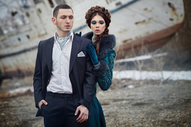 Portrait of a girl and a guy, the bride and groom in love couple - Фото, зображення