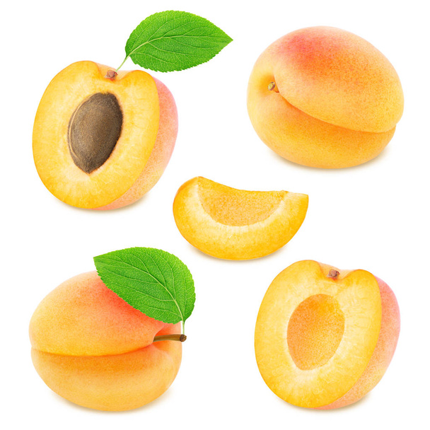 Set of different apricot fruits isolated - Fotoğraf, Görsel