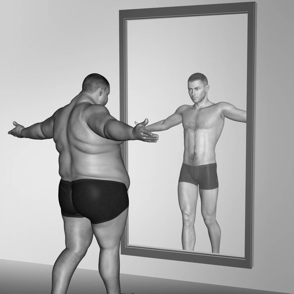 3D illustratie vet overgewicht vs slank - Foto, afbeelding
