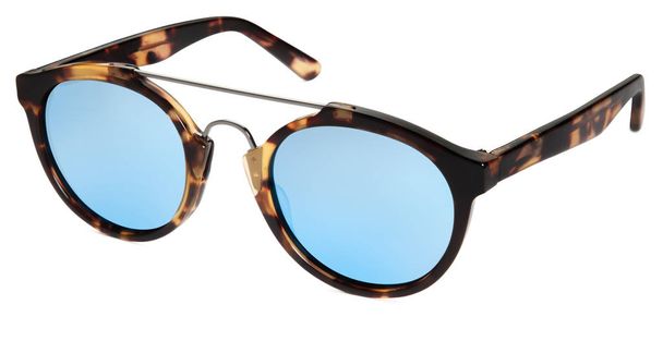 gafas de sol manchadas de color marrón, lentes de espejo azul aisladas en blanco b
 - Foto, imagen