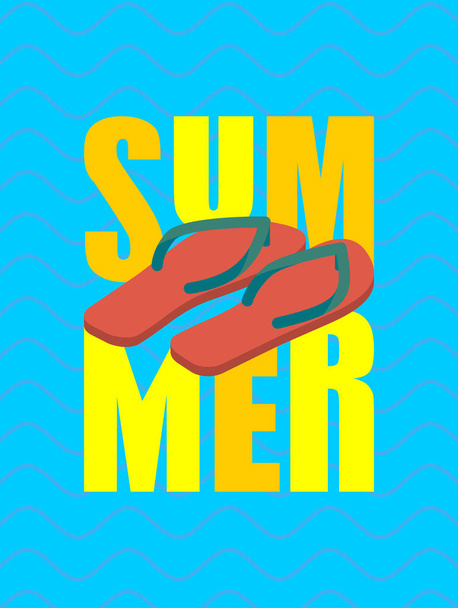 Summer and slippers lettering. Sea shoes Typography - Vektor, obrázek