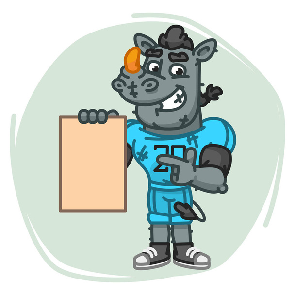 Rhino Football Player Indicates on Blank Sheet Paper - Vector, Image