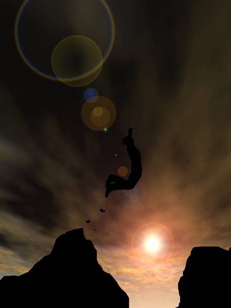Mies hyppää jyrkänteeltä
  - Valokuva, kuva