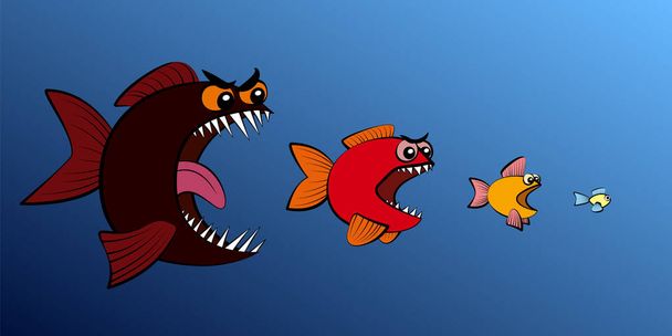 Isot kalat syövät pienempiä kaloja ravintoketju
 - Vektori, kuva