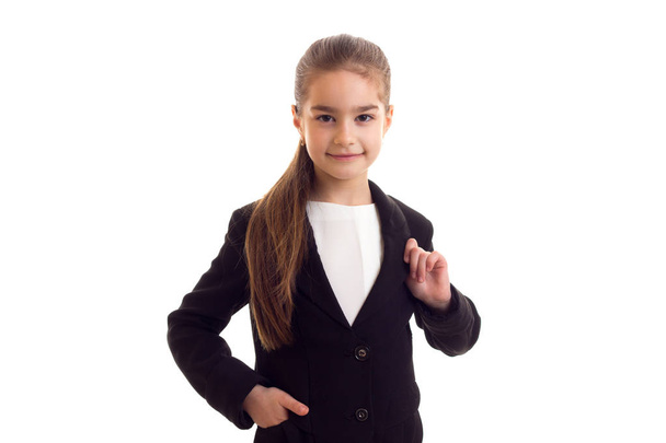 Little girl in black jacket - Foto, Imagen