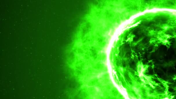 futuristische abstrakte grüne Sonne im Weltraum mit Fackeln. - Filmmaterial, Video