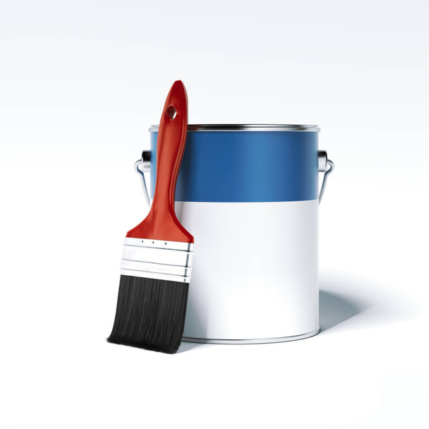 Paint can and brush. 3d rendering - Foto, immagini