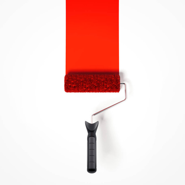 Red paint roller. 3d rendering - Photo, image