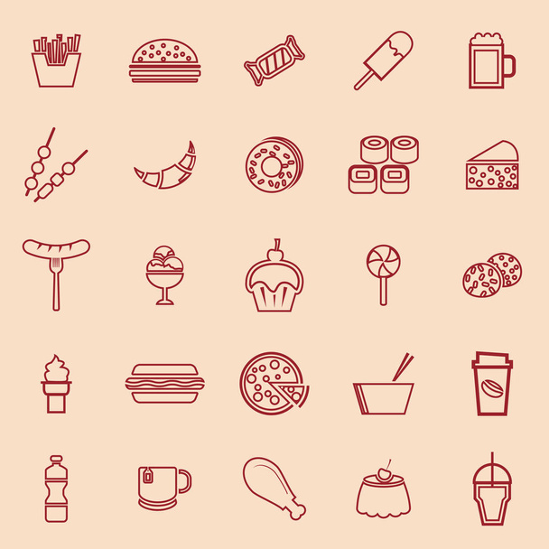 Fast food line kolor ikony na brązowym tle - Wektor, obraz