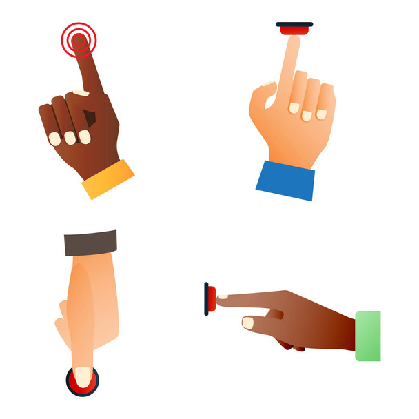 Ruční lis červené tlačítko prstem tisku kontroly push ukazatel gesto lidské tělo části vektorové ilustrace. - Vektor, obrázek
