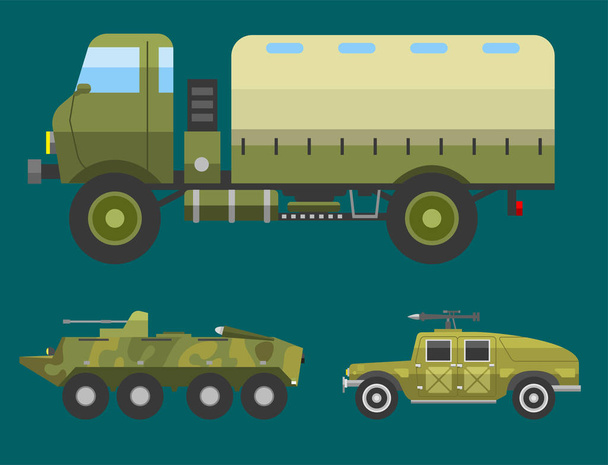 Military technic army war transport fighting industry technic armor defense vector collection - Wektor, obraz