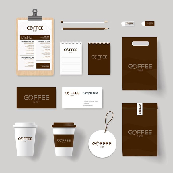 corporate branding identity for coffee shop and restaurant mock up template - Vetor, Imagem