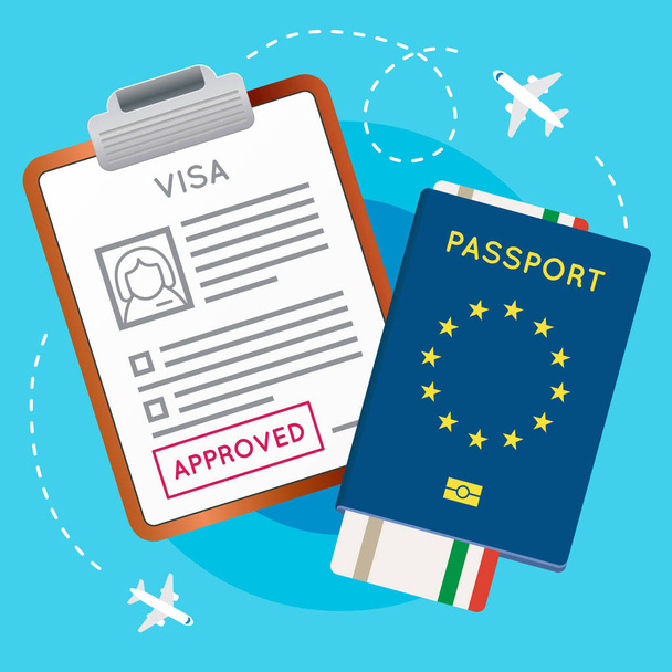 Visa approuvé Timbre, passeport et billet
 - Vecteur, image