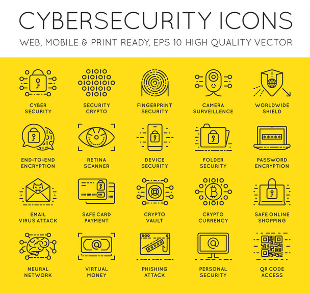 Conjunto de ícones de segurança cibernética
 - Vetor, Imagem