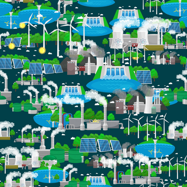Χωρίς ραφή πρότυπο οικολογία ανανεώσιμες πηγές ενέργειας, πράσινη πόλη έννοια εναλλακτικούς πόρους ενέργειας, περιβάλλον Αποθήκευση νέας τεχνολογίας, ηλιακή και αιολική ενέργεια διάνυσμα φόντο εικόνα - Διάνυσμα, εικόνα