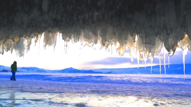 View of Frozen Lake Baikal from Ice Cave at Oltrex - Filmmaterial, Video