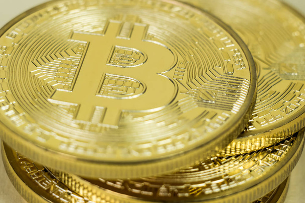 Photo Of Golden Bitcoin virtual currency coin. - Φωτογραφία, εικόνα