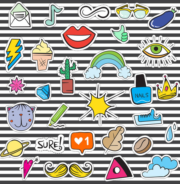 Set of Doodle Patches Elements - Vector, Image