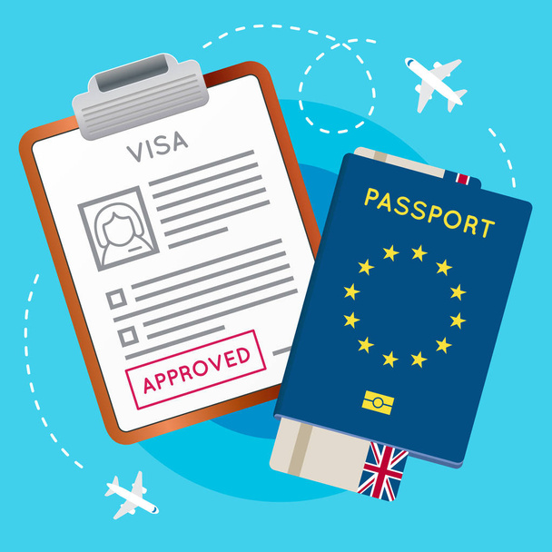 Sello, Pasaporte y Billete Aprobados por Visa
 - Vector, Imagen