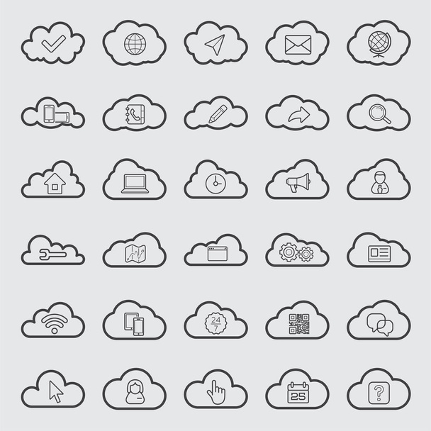 Cloud computing lineaire icons set - Vector, afbeelding