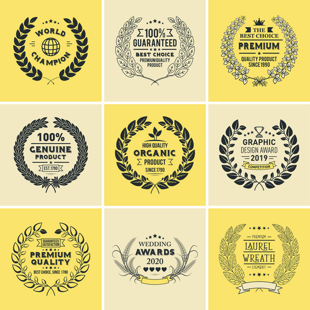 Laurel Wreath Badges Vector. Plantilla para Premios, Marca de Calidad, Diplomas y Certificados
. - Vector, Imagen