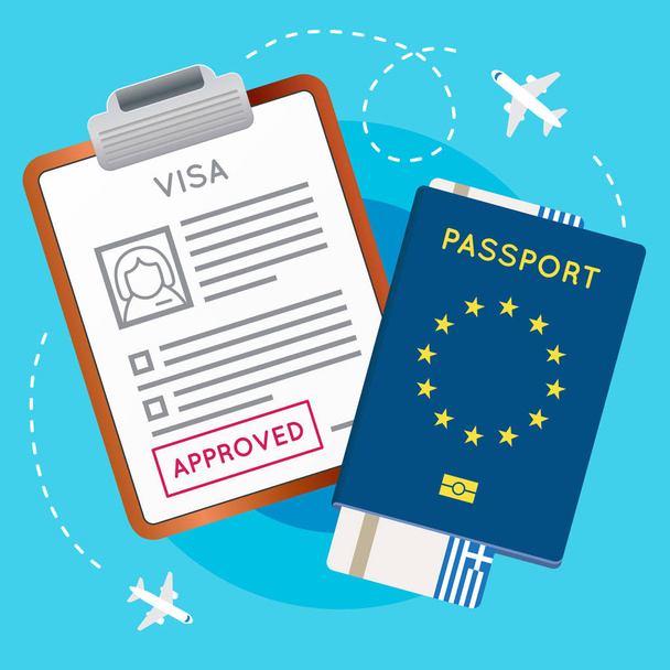Sello, Pasaporte y Billete Aprobados por Visa
 - Vector, imagen