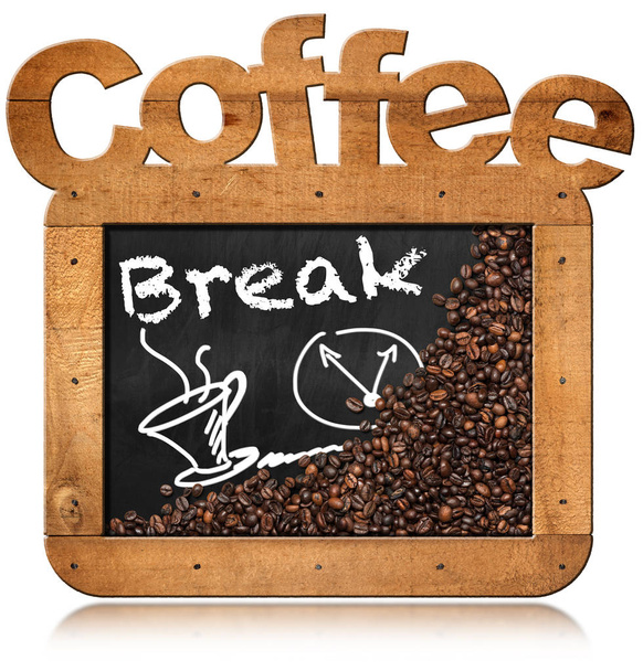 Διάλειμμα για καφέ - Μαυροπίνακας με κόκκους καφέ - Φωτογραφία, εικόνα
