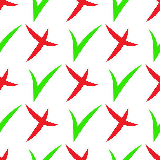 Naadloze patroon van het selectievakje pictogrammen eenvoudig op een witte achtergrond. Rode Kruis en groene teek. Vectorillustratie - Vector, afbeelding