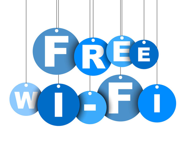 Blauwe gemakkelijk vectorillustratie geïsoleerd cirkel label banner gratis wifi. Dit element is geschikt voor webdesign. - Vector, afbeelding