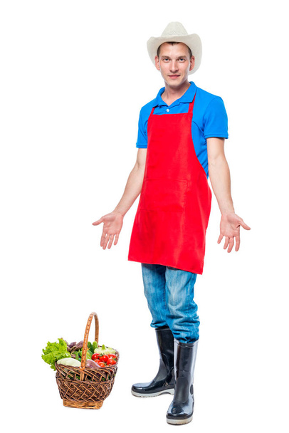 Farmer in apron posing on white background - Foto, Imagem