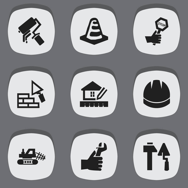 Set von 9 editierbaren Konstruktionssymbolen. beinhaltet Symbole wie Heimplanung, Maultier, Ausdauer und mehr. kann für Web-, Mobil-, UI- und Infografik-Design verwendet werden. - Vektor, Bild