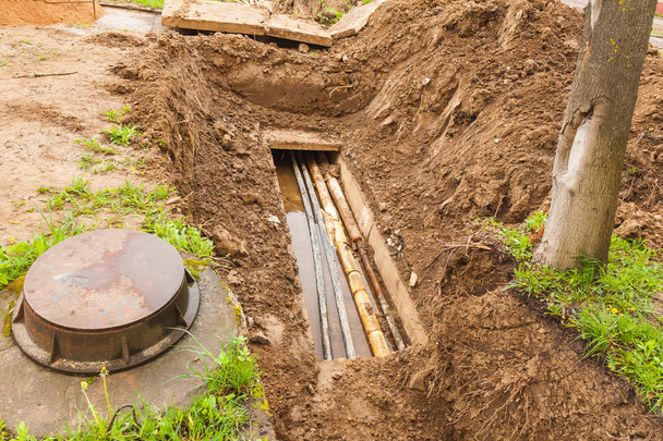 sewer pipe in the trench - Photo, Image