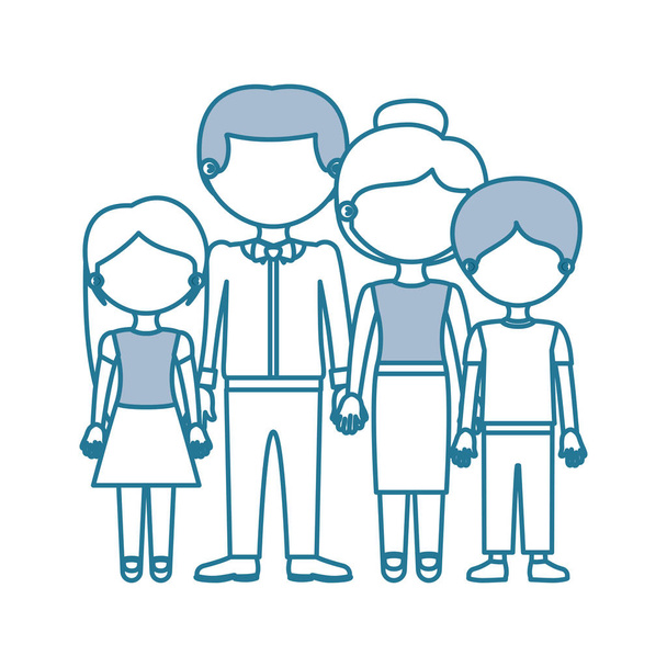 синій контур з кольоровими секціями безликі сімейні групи в офіційному костюмі і взяті руки
 - Вектор, зображення