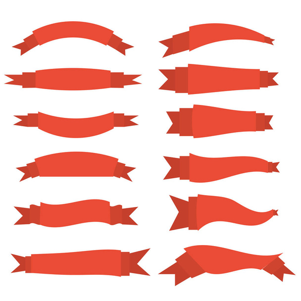 Set of red ribbons. Flat design. Vector illustration. - Διάνυσμα, εικόνα