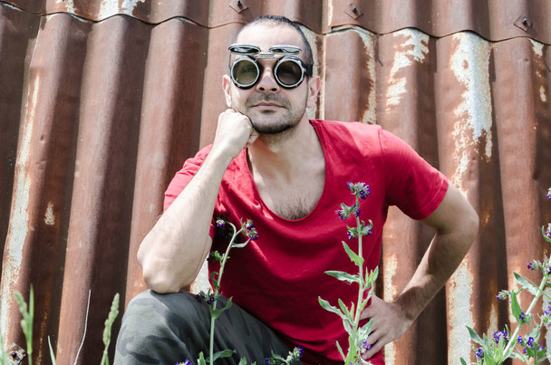 macho-looking man  with funny glasses - 写真・画像
