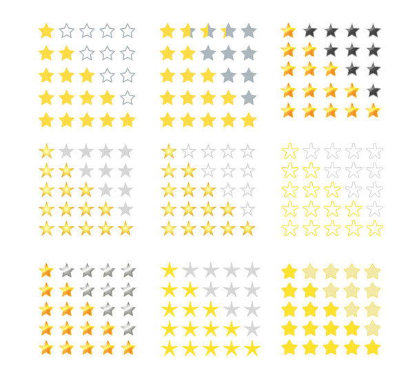 Conjunto de 5 iconos de clasificación de estrellas. Clasificación de estrellas en diferentes estilos. Ilustración vectorial. Eps10. Insignia aislada para sitio web o aplicación
 - Vector, Imagen