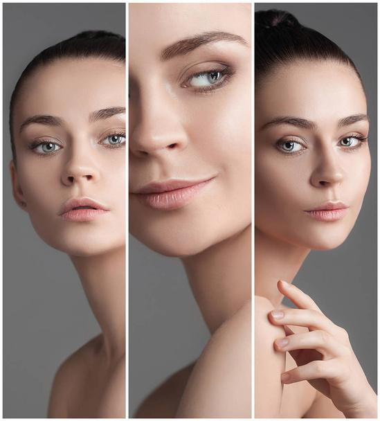 The collage of a beautiful woman with perfect clean skin - Fotó, kép
