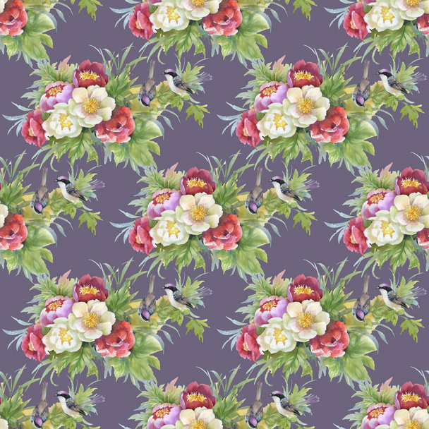 beautiful pattern with flowers and birds - Foto, Imagen
