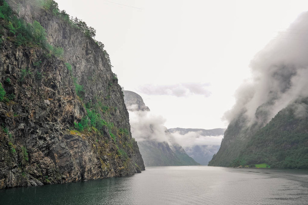 Όμορφο τοπίο και τοπίο θέα στο φιόρδ σε μια συννεφιασμένη μέρα, Νορβηγία - Φωτογραφία, εικόνα