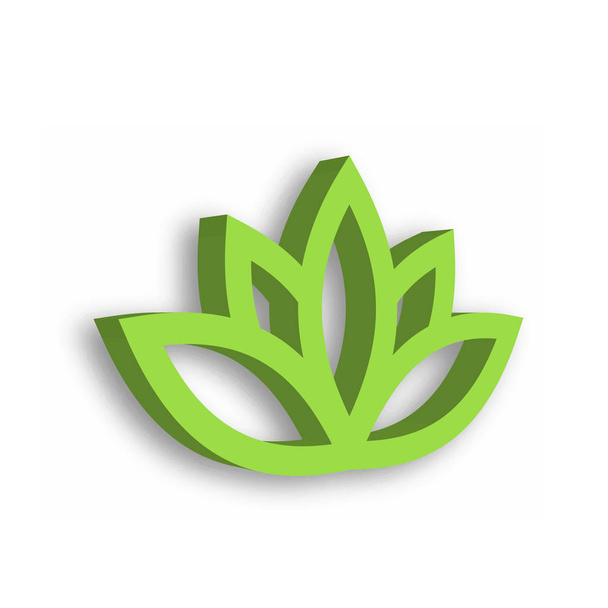 Flor de loto verde icono 3d sobre fondo blanco. Bienestar, spa, yoga, belleza y estilo de vida saludable tema. Ilustración vectorial - Vector, imagen