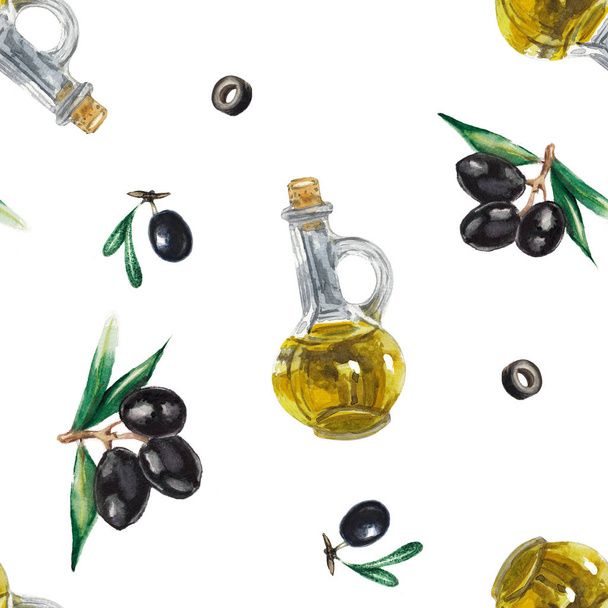      Watercolor olive pattern  - Фото, изображение