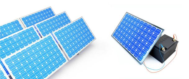 solární panel nabíjí baterii na bílém pozadí - Fotografie, Obrázek